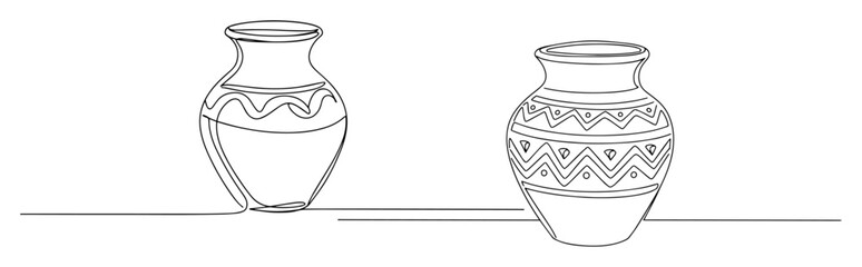 decorated ceramic vases traditional pottery vector monoline outline