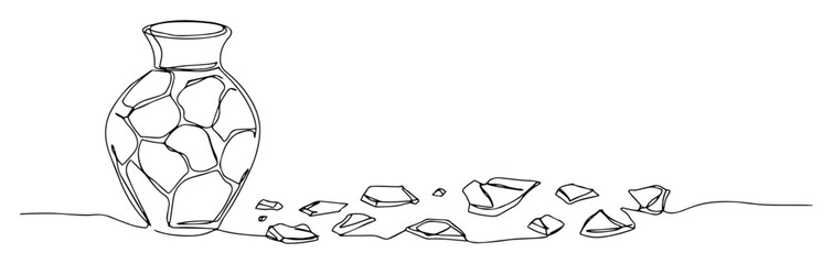 continuous one line drawing of a repaired pottery vase kintsugi concept vector illustration