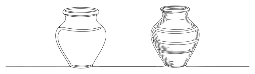 one continuous line drawing of two ceramic pottery vases vector set lineart
