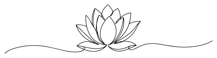 one continuous line drawing of a beautiful lotus flower vector illustration