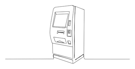 single one line drawing of a public transport ticket vending machine for contactless payment vector linear design