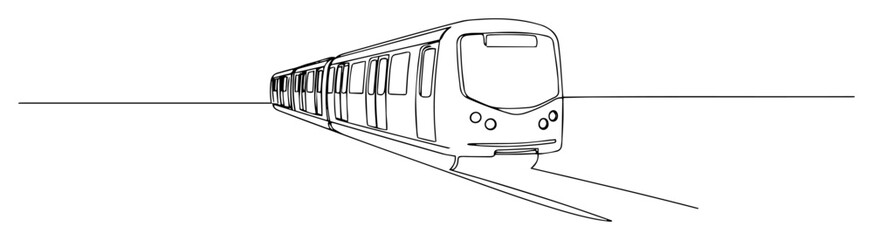 one single line drawing of a modern metro subway train for urban underground transportation vector contour illustration © Wieslaw