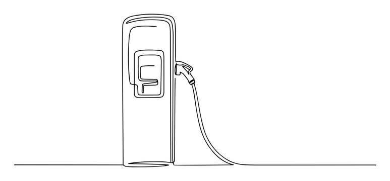 one single line drawing of an electric car charging station vector design