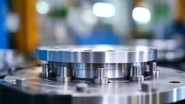 Close-up view of a valve plate array featuring dosing valves and a steel disc from a unique angle.