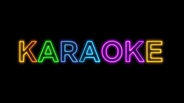 Colorful neon sign illuminating the word karaoke, radiating vibrant hues.