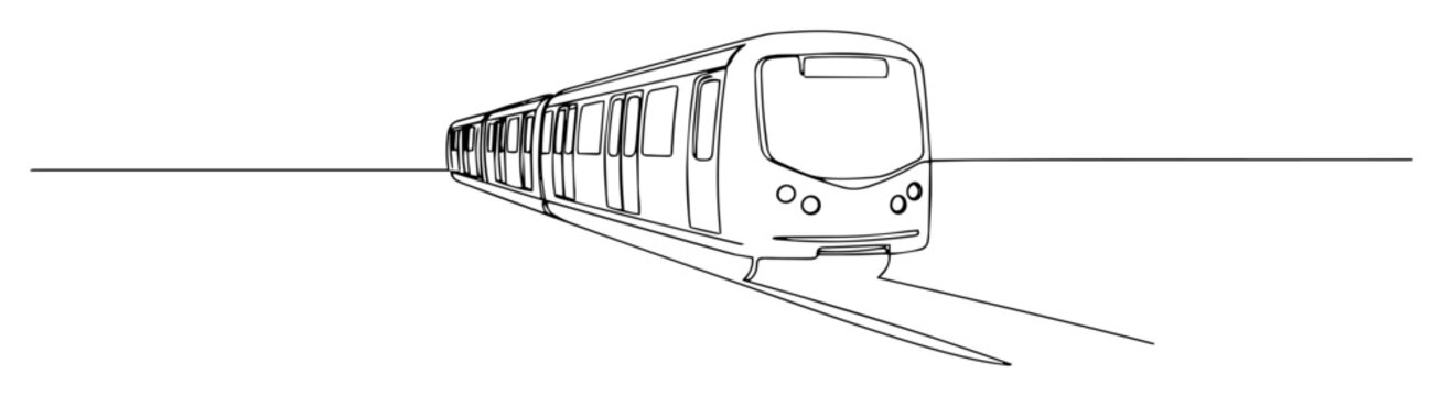 one single line drawing of a modern metro subway train for urban underground transportation vector contour illustration