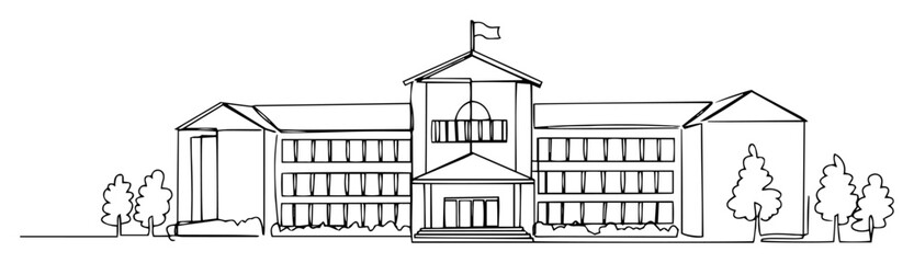 school building with flag education architecture icon vector monoline outline