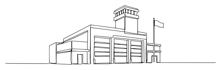 fire station building emergency service architecture icon vector monoline outline