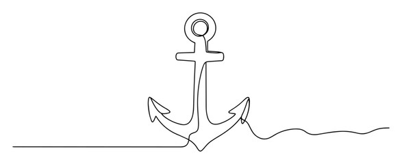 single one line drawing of a classic ship anchor for marine and nautical symbol concept vector monoline design © Wieslaw