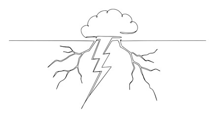 one continuous line drawing of a stormy cloud with lightning bolts for weather forecast concept vector monoline lineart