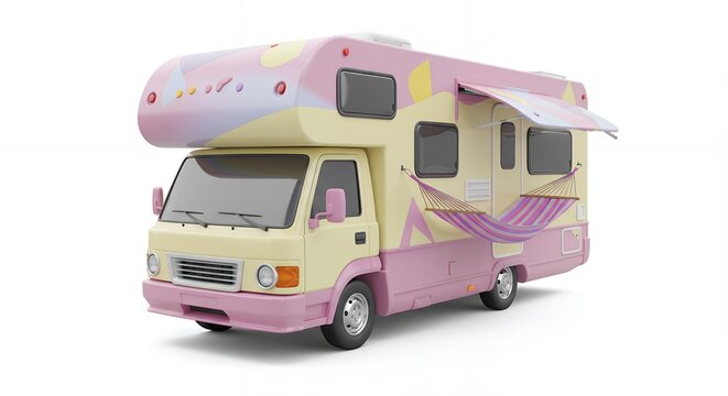 Pastel colored camper van illustration