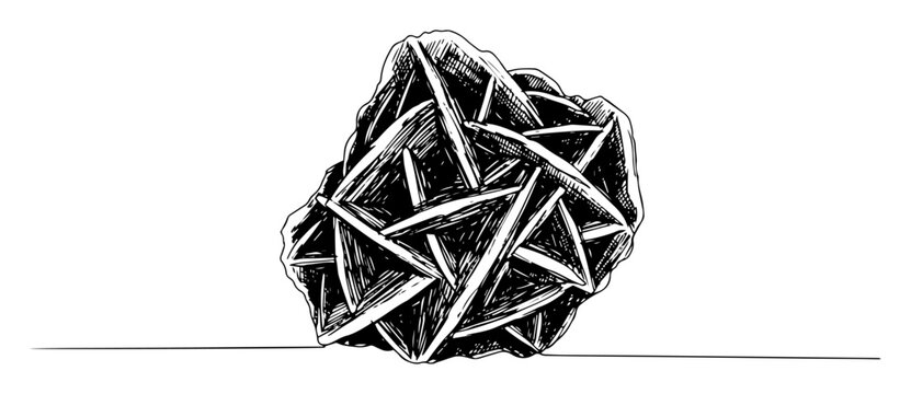 continuous one line drawing of a desert rose mineral crystal cluster a detailed geological stone vector sketch illustration