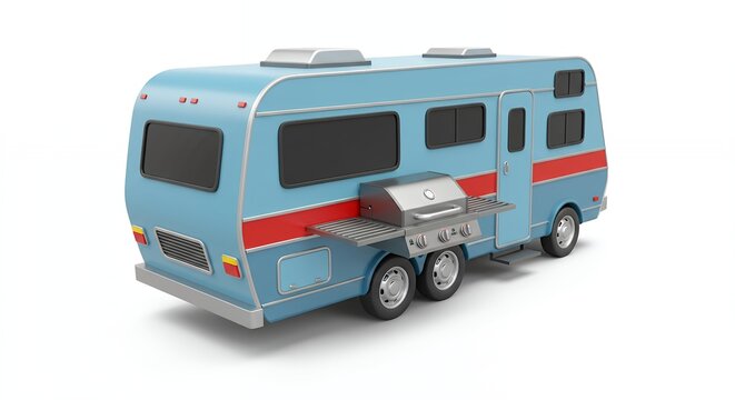 Vintage camper with grill