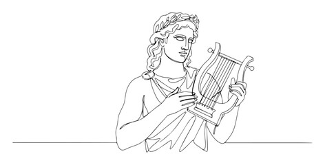 ancient greek god apollo playing lyre one line drawing