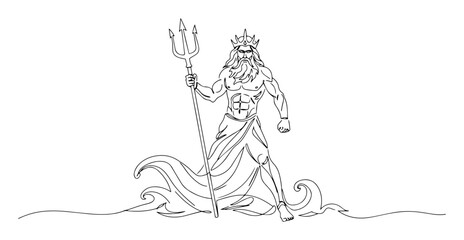 poseidon god of the sea with trident one line drawing
