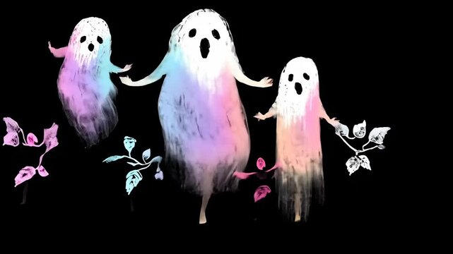 Funny Cartoon Ghost Illustration for Halloween Retro Art in 2D Style