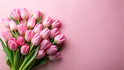 pink tulips on a wooden table