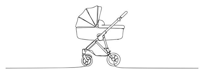 continuous one line drawing of a modern baby stroller or pram a parenting and childcare symbol vector outline illustration
