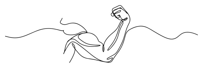 continuous one line drawing of a flexed bicep arm for a gym fitness and muscular strength symbol concept vector monoline lineart