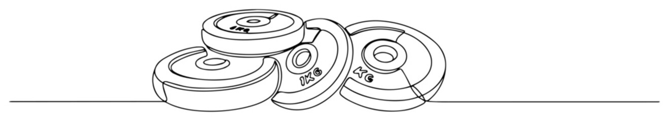continuous one line drawing of a stack of barbell weight plates gym and fitness equipment for strength training vector lineart design