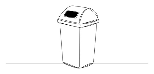 one continuous line drawing of a tall plastic trash can with a lid for waste management and recycling concept vector contour lineart