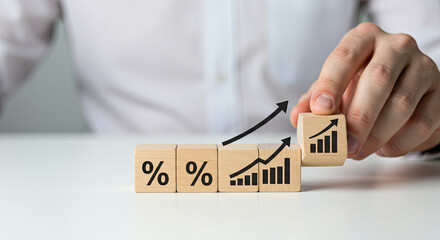 wooden blocks with graphs and percentage 