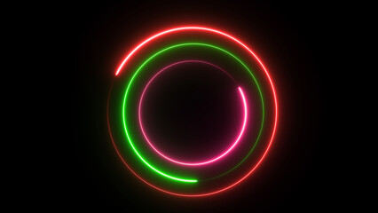 Mesmerizing neon circles dance in the dark red green and pink creating a luminous trance in smooth