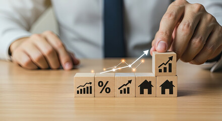wooden blocks with graphs and percentage 