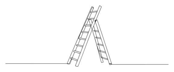 one continuous line drawing of a wooden a-frame stepladder for construction and home renovation works vector monoline lineart design