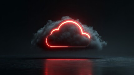 A glowing red cloud symbol illuminated against a dark backdrop, evoking a sense of digital technology and innovation.