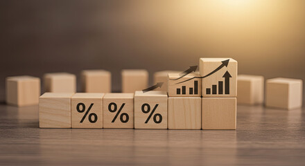 wooden blocks with graphs and percentage 