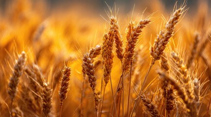 Fototapeta premium Golden wheat field bathed in sunlight