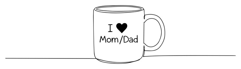 i love mom and dad mug one continuous line drawing