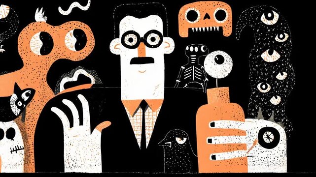 Funny Cartoon Halloween Monster Man Retro Illustration