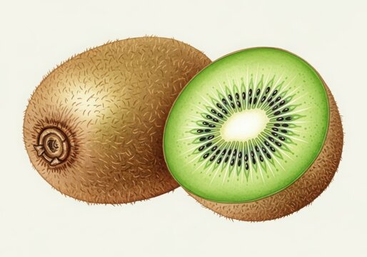 A whole and sliced kiwi are isolated on white background