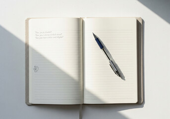 Open Notebook and Pen with Shadow