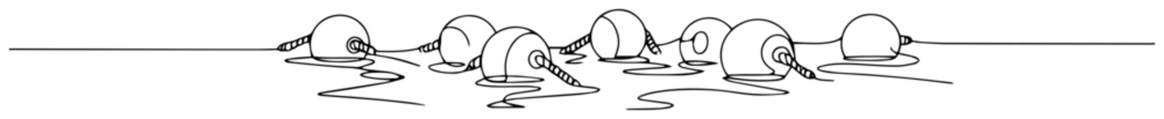 scattered fishing sinkers on shoreline minimal thin vector monoline outline