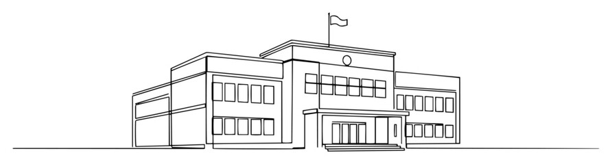 public school building facade with flag minimalist lineart vector © Wieslaw