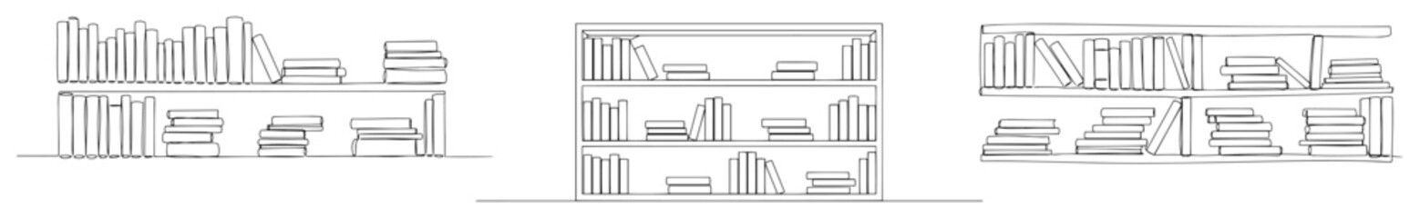 Living Room Bookshelves and Sofa — Minimal Line Art Vector Set © Wieslaw