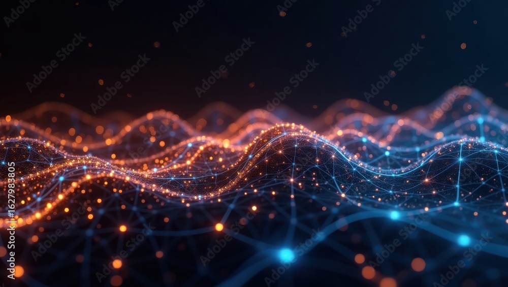 Fototapete abstract technology background with glowing particles forming a digital wave. futuristic network con