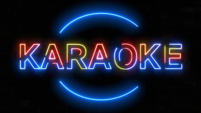 Bright, colorful neon sign spelling karaoke, glowing and creating vibrant and inviting atmosphere.