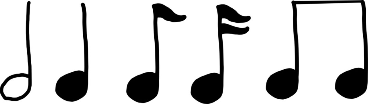 Hand-Drawn Basic Musical Notes. Notes in a Simple Black Ink Sketch