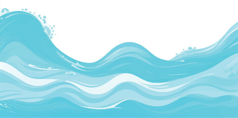  Abstract Aqua Blue Cartoon Ocean Wave with Splash Elements – Vector Graphic for Modern Poster, T-shirt, and Digital Art
