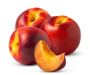 Fresh nectarine fruits and slice isolated. Nectarine peache and cut with clipping path..