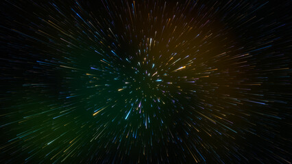 Dynamic Cosmic Light Rays Zooming Through Deep Space in Glowing Colors