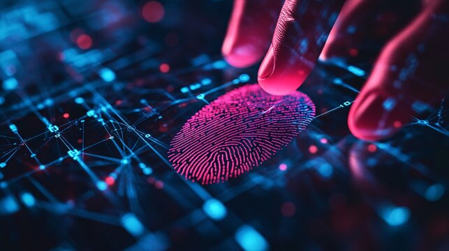 Fingerprint scan with digital network, security and identification concept - Powered by Adobe
