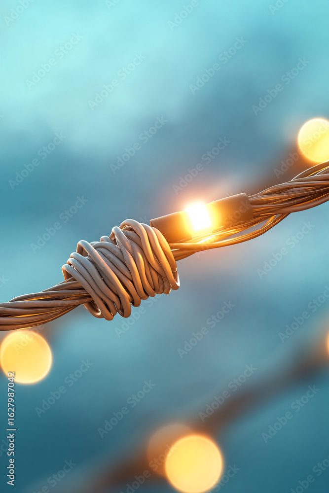 Poster bundle of optical fibers with lights in the ends. abstract high-tech background.