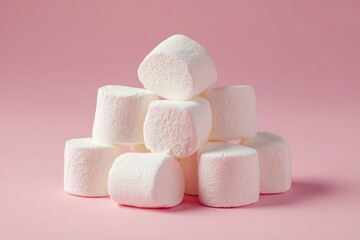 Stack of white marshmallows on a pink surface