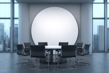 Modern, circular conference room with city views