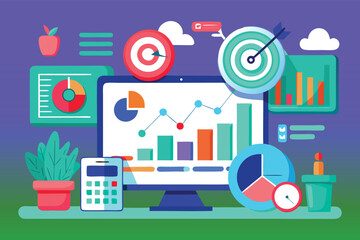 Flat design illustration of business analytics and data visualization chart graph